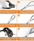 Step-by-step guide demonstrating the use of One Eighth Inch Stainless Steel Wire Rope Kit With 100 Feet Of Cable All In One Crimping Tool And Cutter 7 By 7 Strands Aircraft Cable For Deck Railing Clothesline Shade Sails String Lights And Outdoor DIY Projects.