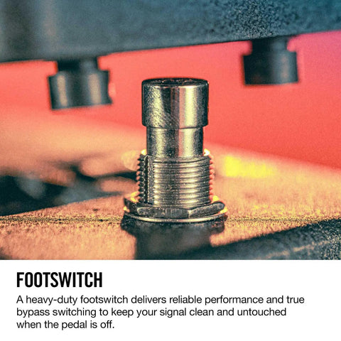 Close-up of footswitch on 535Q Multi Wah Guitar Pedal With Adjustable Boost And Six Wah Ranges For Dialed In Expressions From Subtle To Gnarly Vintage Style Filter With Tight Q Control For Any Rig