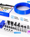 3/8 Inch OD PU Air Tubing Kit 10 Meter Length 27-Piece Pneumatic Fittings Bundle With Push To Connect Union Tees Elbows Y Splitters And Straight Connectors Durable Flexible Polyurethane Air Line Hose For No Fuss Quick Setup
