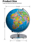 Illuminated World Globe With Stable Metal Base For Kid Friendly Classrooms And Kids, 9 Inch Lighted Globe With LED Night Light, HD Printed Map, Easy Spin, 88 Constellations And Navigation