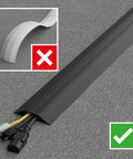 30ft Floor Cord Cover Linkable Cable Protector For Hiding Extension Cords And Preventing Trips, Heavy Duty Black PVC Cord Hider