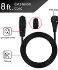 8 Ft 3 Outlet Flat Extension Cord With Grounded 3 Prong Plug Right Angle Flat Design 16 Gauge Power Strip For Indoor Office Use UL Listed