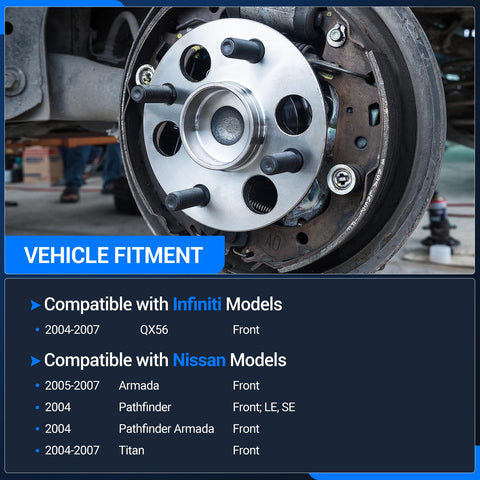Installed Two Pack Front Wheel Hub and Bearing Assembly for Nissan Titan 04-07, Armada 05-07, Pathfinder 04, Infiniti QX56 04-07, 6 Lug with ABS