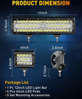 Product dimensions of 12 Inch LED Light Bar With 4 Inch LED Pod Lights Kit 54000LM Triple Row Spot Flood for Truck Car UTV ATV