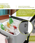 80 Quart Rolling Ice Chest Cooler Cart For Patio Parties With Bottle Opener Shelf And Grey Finish Portable Beverage On Wheels Fits 96 Cans Or 20 Gallons