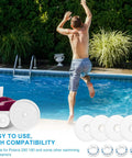 Man jumping into pool with pool cleaner rebuild kit featuring 8 wheel bearings, screws, washers for Polaris 280 and 180