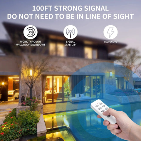 Person using Wireless Remote Control Outlet For Home Appliances With Compact Wall Socket Design through walls up to 100 feet