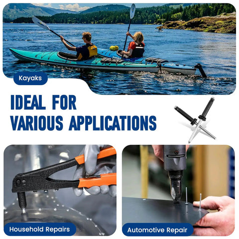 110 Piece Black Aluminum Tri-Fold Rivet Kit With Waterproof O Rings For Boats, Kayaks, And Marine Panels, Kayaking application