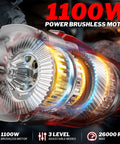 Cordless 1100W Brushless Braking Die Grinder With Three Level Variable Speed Up To 26000 RPM And One Quarter Inch Precision Chuck