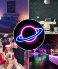 Planet Neon Sign LED Neon Light Sign for wall decor, USB powered, pink/blue glow in bedroom, bar, party settings.