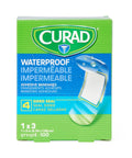 Hardcore Waterproof Adhesive Bandages Sterile Plastic First Aid Strips One By Three Inches Box Of One Hundred with four sided seal.