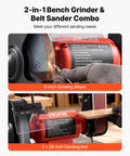 Heavy Duty Eight Inch Bench Grinder Paired With Two By Twenty Eight Belt Sander Combo with 8-inch wheel and 2x28 belt, showcasing grinding and sanding in use.