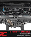 Underneath view of N3 Dual Steering Stabilizer for 07-18 Jeep Wrangler JK Improve Handling and Stability, Cut Bump Steer and Vibration