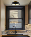 12 Inch Mid Century Modern Black Semi Flush Mount Ceiling Light With Frosted Glass Diffuser in kitchen setting