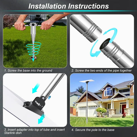 Installation instructions for Gen 3 Pole Mount Kit For Starlink Outdoor Ground Pole With No Dig Spiral Anchor 10 Ft Steel