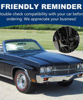 Classic black muscle car with Long Water Pump And Two Groove Crankshaft Pulley Kit For Small Block Chevy SBC 262 265 267 283 302 305 307 327 350 400 High Strength Steel Durability For Classic Muscle Cars installed in detail