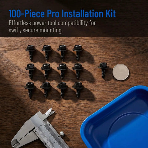 100 Piece Car Body Screw Kit With Integrated Flange Head For Wheel Well Liner And Bumper Cover, black screws with caliper