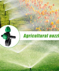 Wide Angle Garden Sprinkler Nozzle With Triple Rotating Fan Head watering lawn and garden, featuring sturdy rust-resistant PP material.