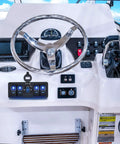 Boat dashboard with 4 Gang Rocker Switch Panel With QC3.0 Dual USB Charger Voltmeter Waterproof Night Glow Stickers 12V-24V DC
