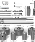 Front view of KJE 35-piece concrete hole saw kit with SDS-Plus/Max arbors and 30-110mm bits