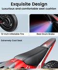 Kid Friendly Electric Balance Bike With 200W Motor Three Speed Modes Up To 10 MPH For Ages 3 To 6 12 Inch Pneumatic Tires LED Taillight Drum Brake UL 2272 Certified Black, 12-inch tire and seat detail