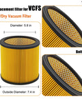 Diagram of Replacement Vacuum Filter For Vacmaster And Hart Shop Vacuums 5 To 20 Gallon Replaces VCFS VCFF Filters with dimensions