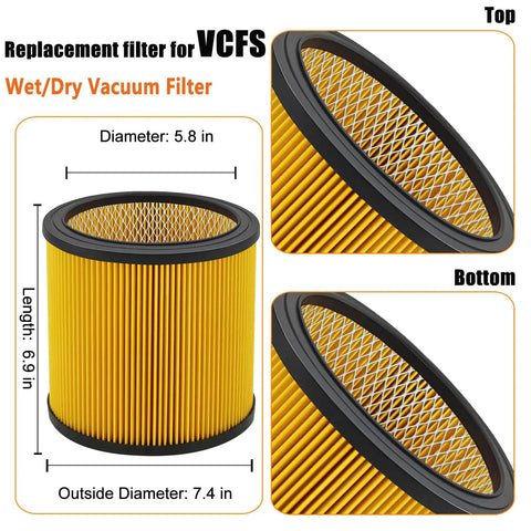 Diagram of Replacement Vacuum Filter For Vacmaster And Hart Shop Vacuums 5 To 20 Gallon Replaces VCFS VCFF Filters with dimensions