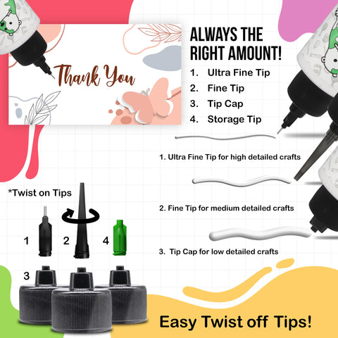 Pro Grade Precision Craft Glue With Tip Kit Included Dries Clear Metal Tip Wrinkle Resistant Flexible And Crack Resistant Strong Hold Adhesive For Arts And Crafts Made In USA, showing tip options.