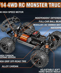 One Fourteen Scale All Terrain RC Car 4WD Off Road Truck With High Speed Up To 40 Km Hr Waterproof Remote Control Vehicle Exploded View