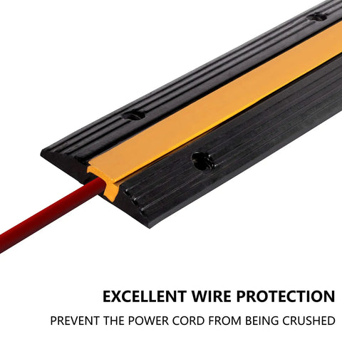 Heavy Duty Rubber Cable Ramp 2 Channel Drive Over Protector for Outdoor Wires and Hoses, high-visibility yellow and black