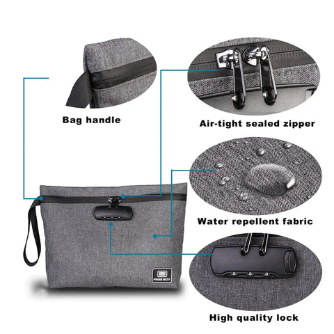 Odor Proof Stash Bag With Combination Lock Durable Smell Proof Gear Storage 11.8 X 8.6 Inch Travel Safe Bag With Features