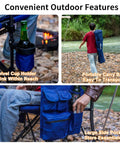 Heavy Duty Camping Chairs 2 Pack With 500 Lbs Capacity showing cup holder, side pocket, and carry bag in outdoor setting.