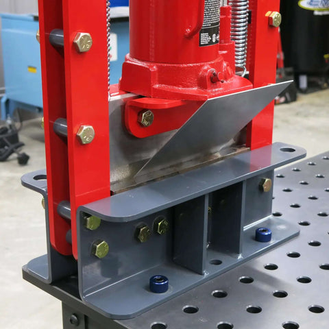 Beefy Benchtop Press Brake Deluxe Kit, 20 Ton Heavy Duty Sheet Metal Bender With 4 Way V Die on perforated metal table