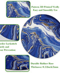 Luxury Blue Gold Marble Round Mouse Pad With Non Slip Rubber Base And Stitched Edge, 8 By 8 Inches Desk Mat For Home Office Decor