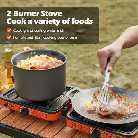 Portable Two Burner Camping Stove Propane 17000 BTU Per Hour Outdoor Stove for Backpacking Hiking and Picnics Collapsible Design