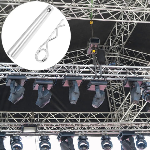 Stage lights truss system with inset of conical coupler pin and R clip, part of Conical Coupler Pins With R Clip For Stage Lights Truss System 30 Sets Carbon Steel Hitch Pins And Cotter Pins Assortment Kit Heavy Duty Stage Rigging Hardware For Quick Secure Truss Assembly.