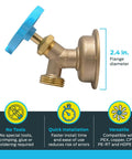 Side view of 90 Degree Hose Bibb With Push To Connect Inlet Brass Plumbing Fitting For PEX Copper CPVC PERT HDPE Half Inch To Three Quarter Inch MHT Multi Turn Shutoff Valve For Tight Spaces And Outdoor Faucets