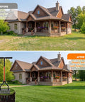 Before and after using Heavy Duty Lawn Aerator Tool With Pro-Grade 15 Sharp Spikes For Deep Soil Loosening on garden lawn