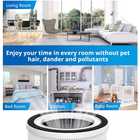 2 Pack Replacement Filter For TCL A1 And A1W Air Purifiers With 3-In-1 HEPA Filtration System Including Pre-Filter shown in various rooms
