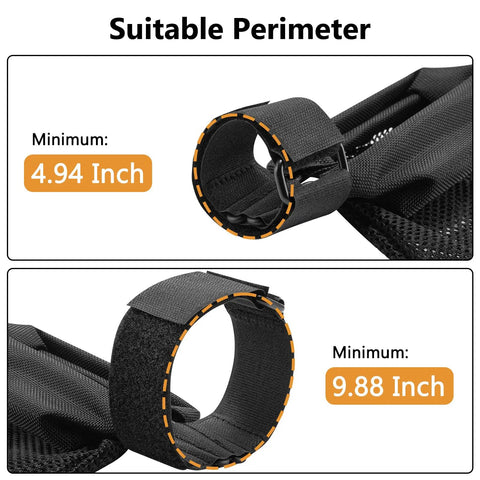 Beefy Heavy Duty Brass Shell Catcher Mesh with Heat Resistant Padding and Zippered Bottom showing adjustable strap sizes.