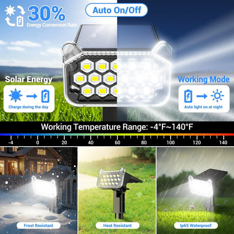 Super Crisp Solar Spot Lights Outdoor Waterproof With Precision Glass, Dang Bright 6500k Cool White LED For Yards And Trees, Auto Night Sensor Four Pack No Sweat Landscape Setup All Day Ready