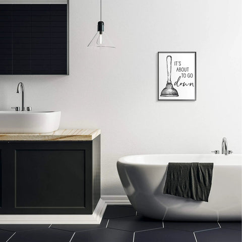 Lowkey Hilarious Toilet Plunger Wall Art 16X20 Framed Giclee Print For Bathroom Or Laundry Room With Dope Novelty Vibe And Cheeky Comic Style For Real Home Decor Enthusiasts That Rock This Space in modern bathroom setting.