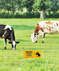 8 Pack Electric Fence Warning Signs 10 By 4 Inch Durable High Visibility Yellow And Black Signs For Farm Ranch Property Safety Warn Intruders Or Animals Easy Peel Adhesive Outdoor Weatherproof on fence by grazing cows