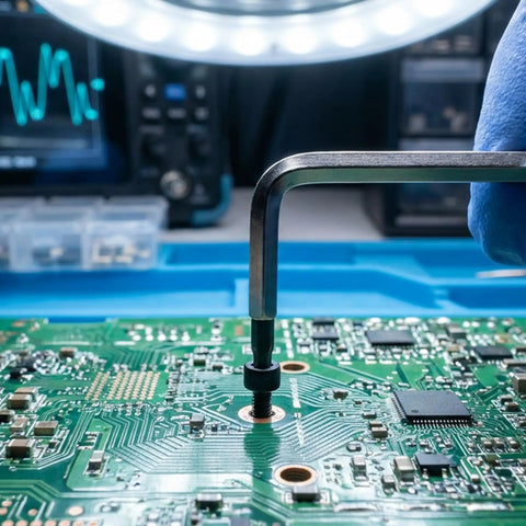Using Premium Grade 14.9 Alloy Steel Hex Socket Head Cap Screws M1.4 X 6mm Black Oxide Coating on a circuit board.