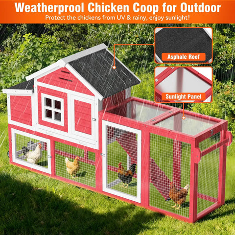 Mobile Chicken Coop On Wheels For Four To Six Chickens Yard Ready Outdoor Wooden Hen House With Nesting Box Weatherproof Roof