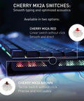 Badass Wired Gaming Keyboard Featuring Rock Solid Aluminum Chassis And Ultra Smooth Mx2A Brown Switches showcasing RGB lighting and switch options.