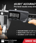 8 Inch Digital Caliper With IP67 Stainless Steel Build, showing 0.0005 inch resolution reading on dial, measuring metal part