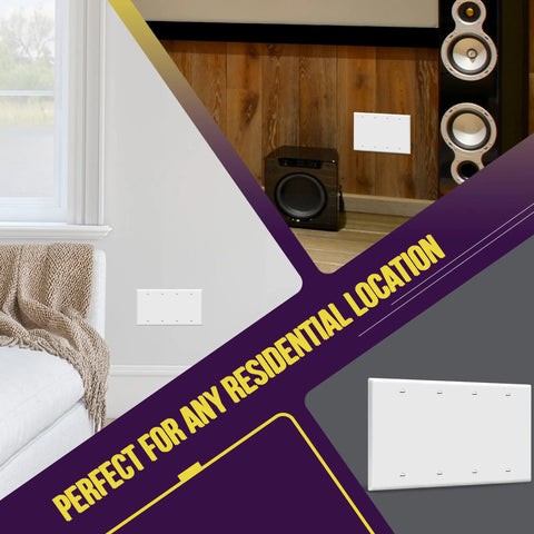 Blank Four Gang Device Wall Plate Cover For Outlets And Switches, Ultra Durable Polycarbonate Thermoplastic, Unbreakable Shield, White