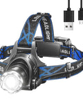 Rechargeable LED Headlamp With 800 Lumens, Powerhouse T6 LED Beads, Zoom From Flood To Spotlight, Long Battery Life, USB cable