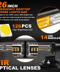 Close-up of 26 Inch 126 LED Rooftop Emergency Strobe Light Bar With Dual Side Flashing Safety Warning Traffic Advisor components.